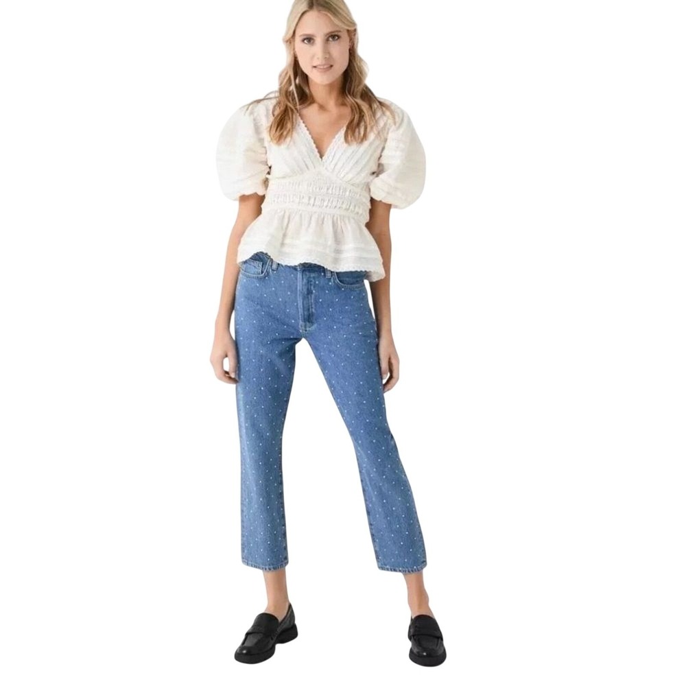 Frame Women's Le Mec Embellished Atelier Jean in Meadow sz 34 High Rise Straight